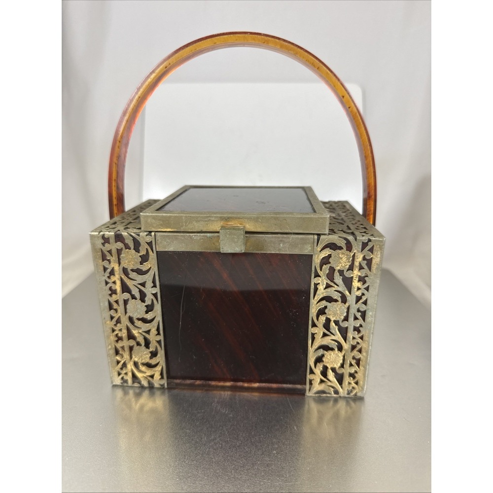 TYROLEAN N.Y. VINTAGE 1950'S LUCITE HANDBAG PURSE W/FLORAL SILVER-TONE FILIGREE